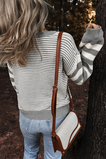 Grau gestreift geometrisch strukturiert drop shoulder pullover