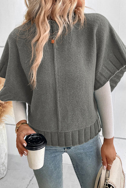 Medium grey mock neck batwing kurzarm-strickpullover