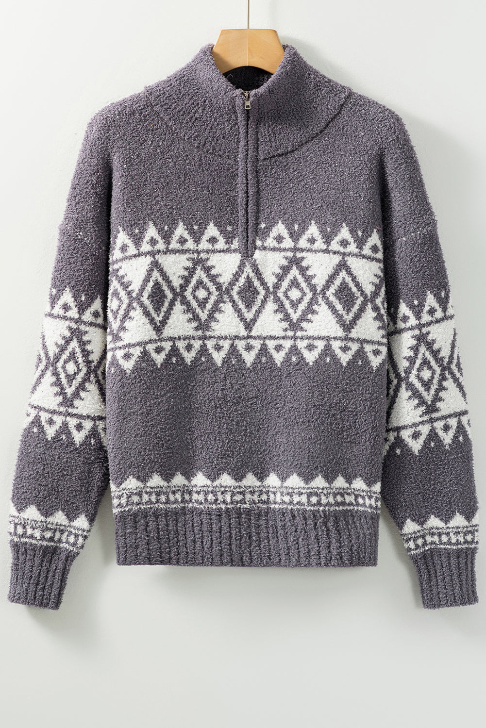 Grauer western pullover mit geometrischem aufdruck und viertelreißverschluss
