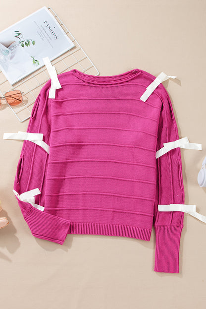 Rose red bow knot cut out rundhalsausschnitt loose sweater
