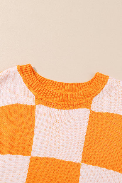 Orange karierter pullover mit läuferärmeln