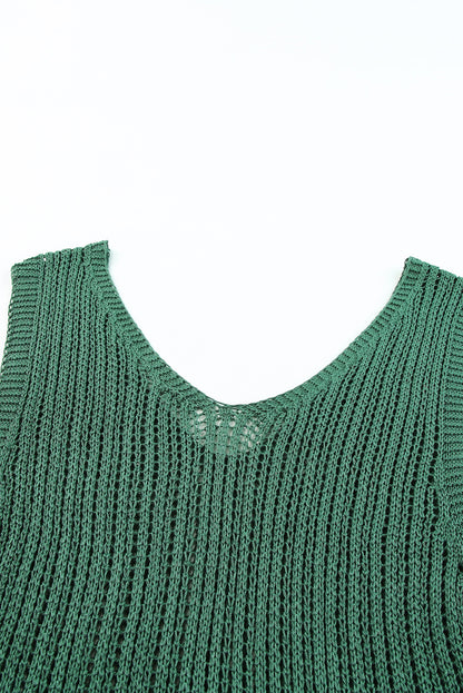 Grünes hohlgestricktes tank-top mit v-ausschnitt