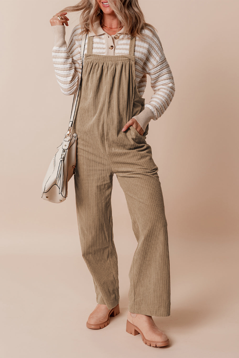 Grauer morn solid pocketed loose fit cord overall