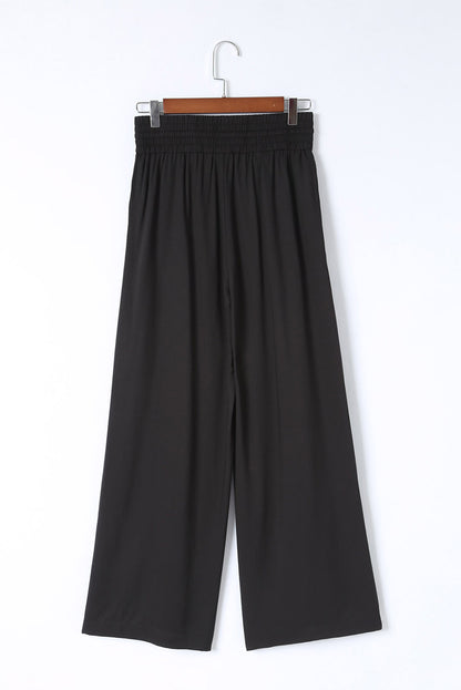 Schwarzer kordelzug elastische taille lässige hose mit weitem bein