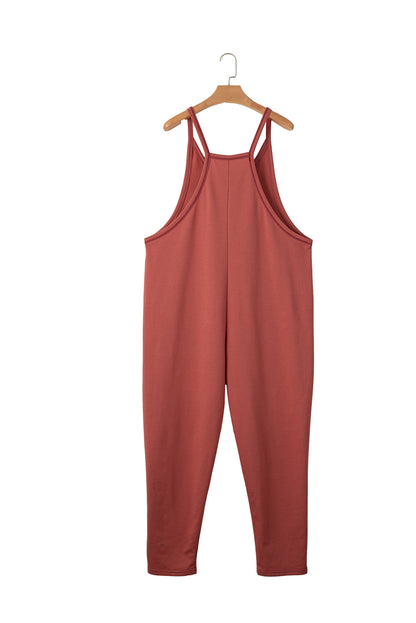 Gold flamme seitentaschen haremshose ärmelloser v-ausschnitt jumpsuit