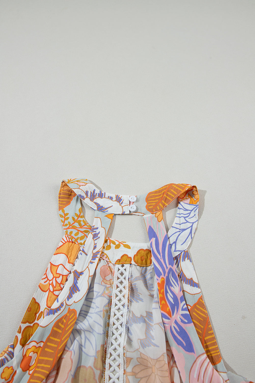 Orange boho floral rückenfreie spitze ärmelloses maxikleid