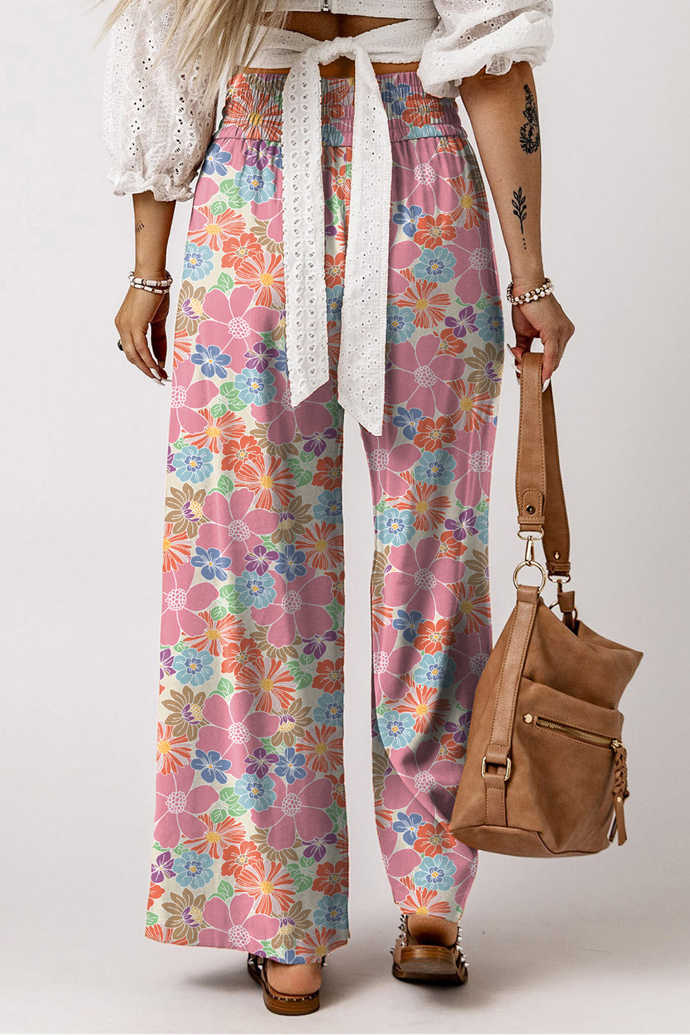 Rosa floral smocked taille lose hose