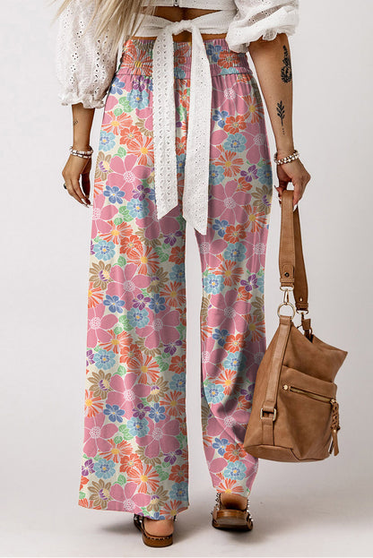 Rosa floral smocked taille lose hose