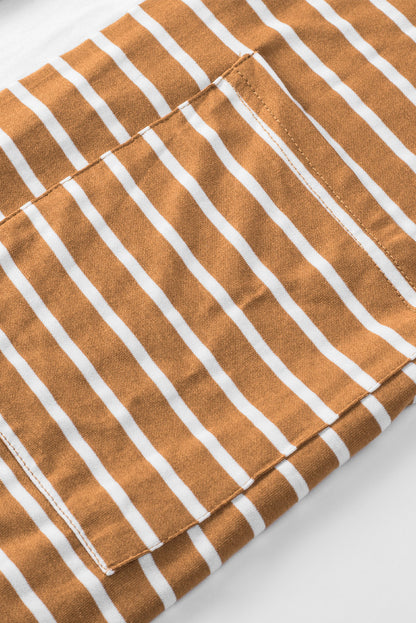 Brauner gestreifter cardigan mit offenen seitentaschen