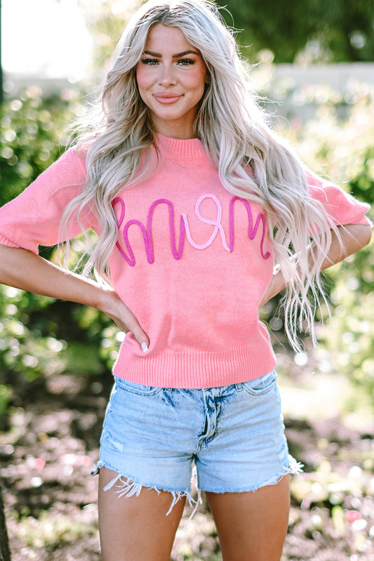 Bonbon mom tinsel front short sleeve pullover
