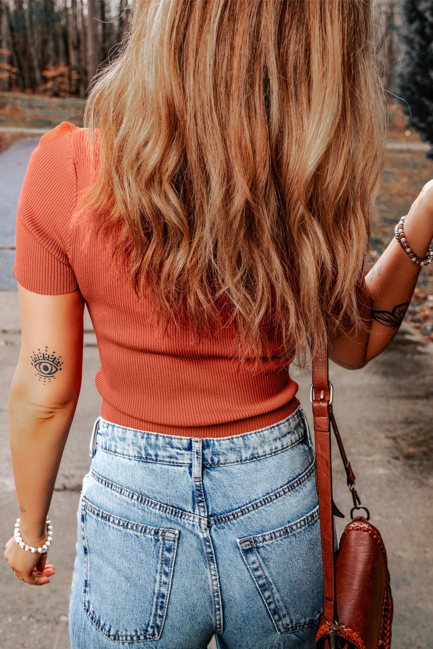 Tomatenrot rippenstrick crewneck crop sheath pullover t shirt