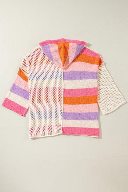 Rosa übergroßer colorblock-pullover mit v-ausschnitt und kapuze