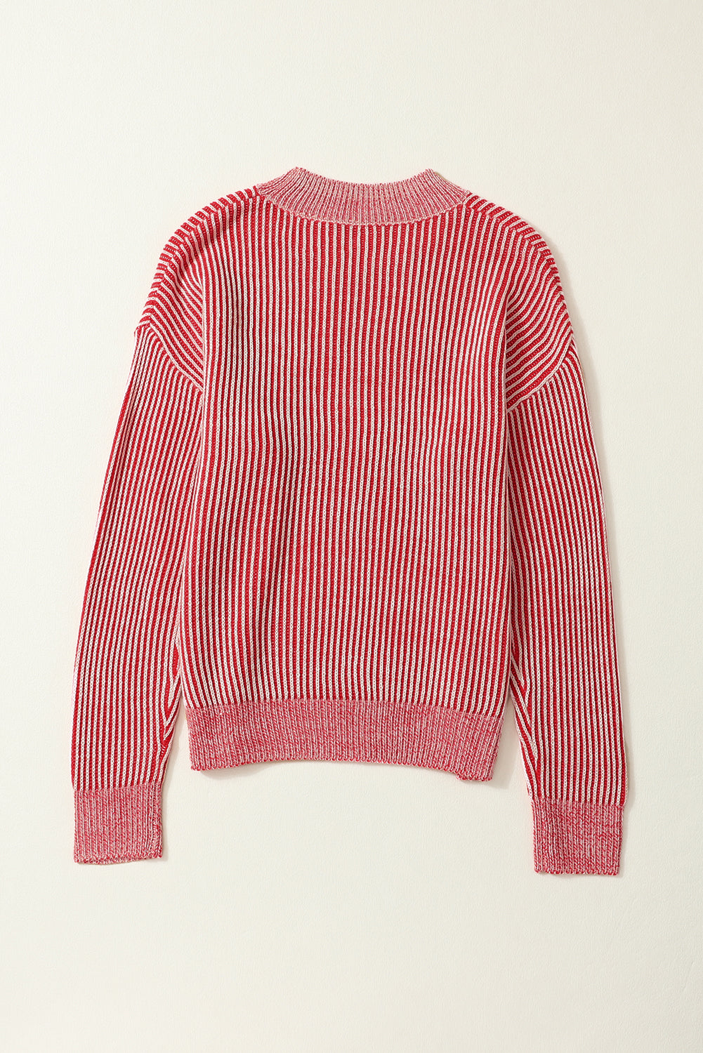Gestreifter druck gerippter besatz pullover mit rundhalsausschnitt