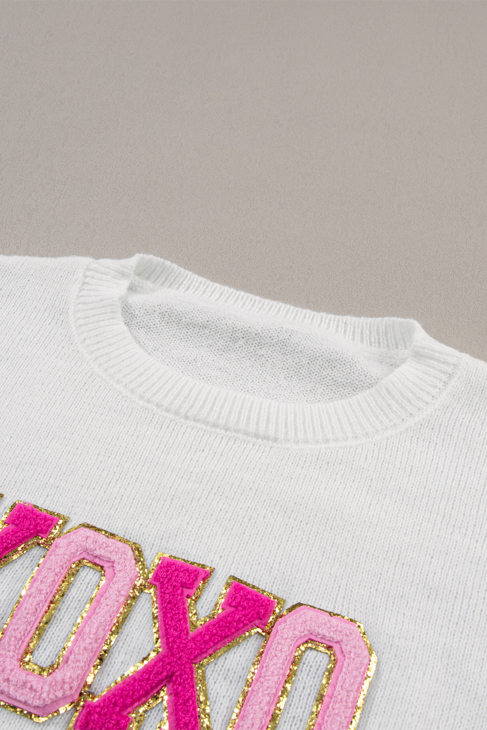 Weißer xoxo glitter print rundhalsausschnitt casual pullover