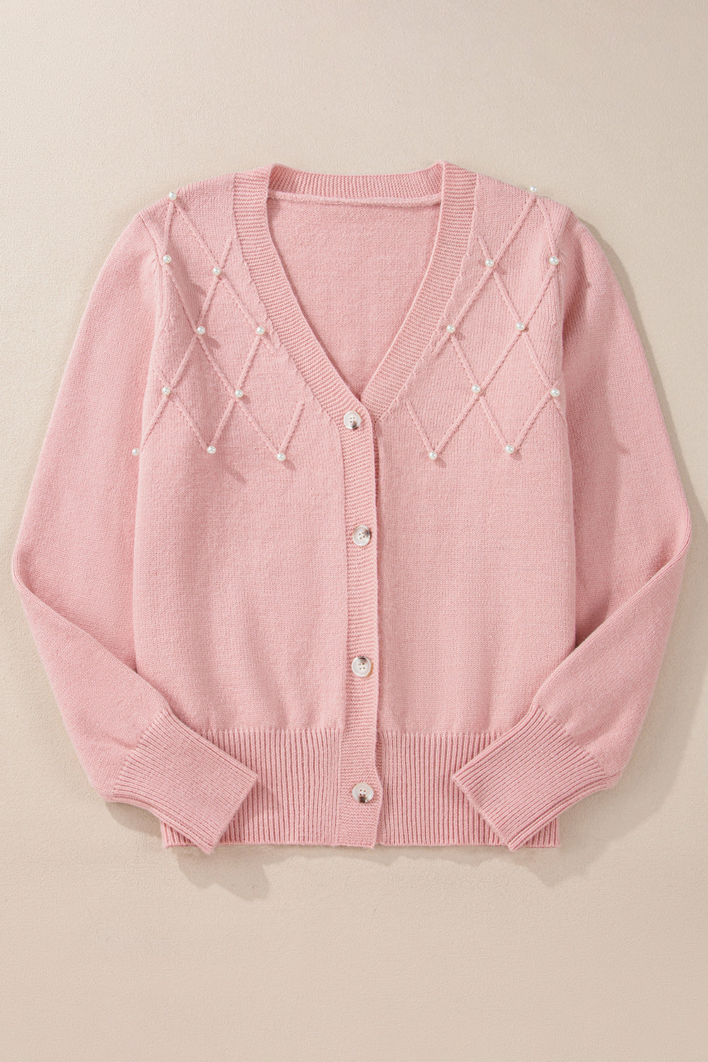 Sepia rose strukturierte strickjacke mit perlen und knopfleiste