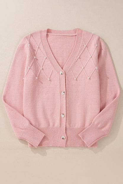Sepia rose strukturierte strickjacke mit perlen und knopfleiste