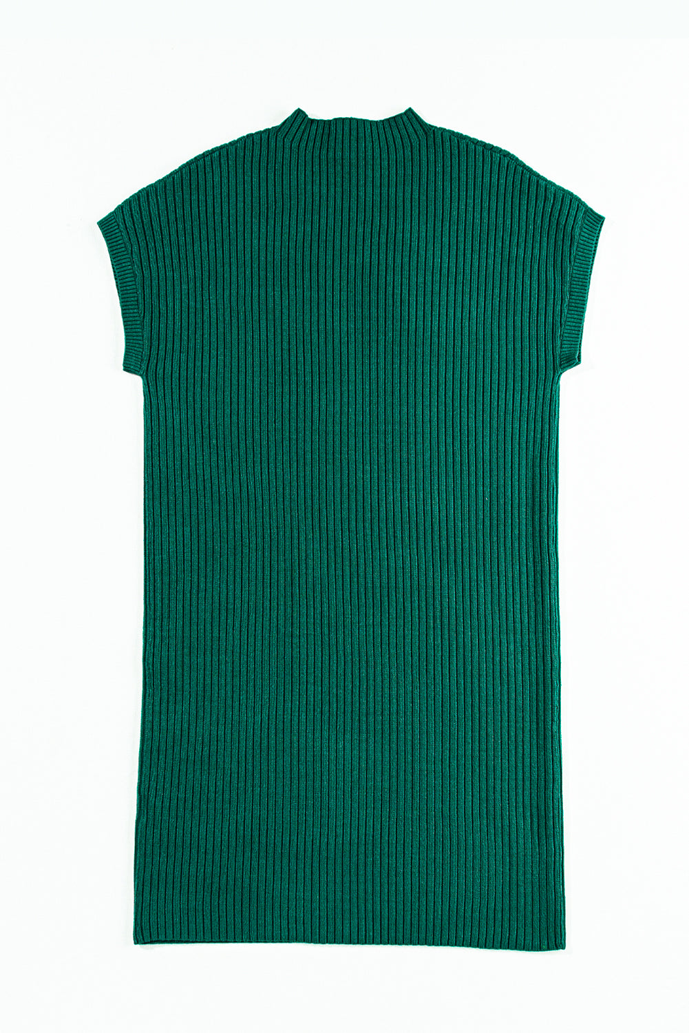 Schwarzgrüne aufgesetzte taschen aus rippenstrick mit kurzen ärmeln pulloverkleid