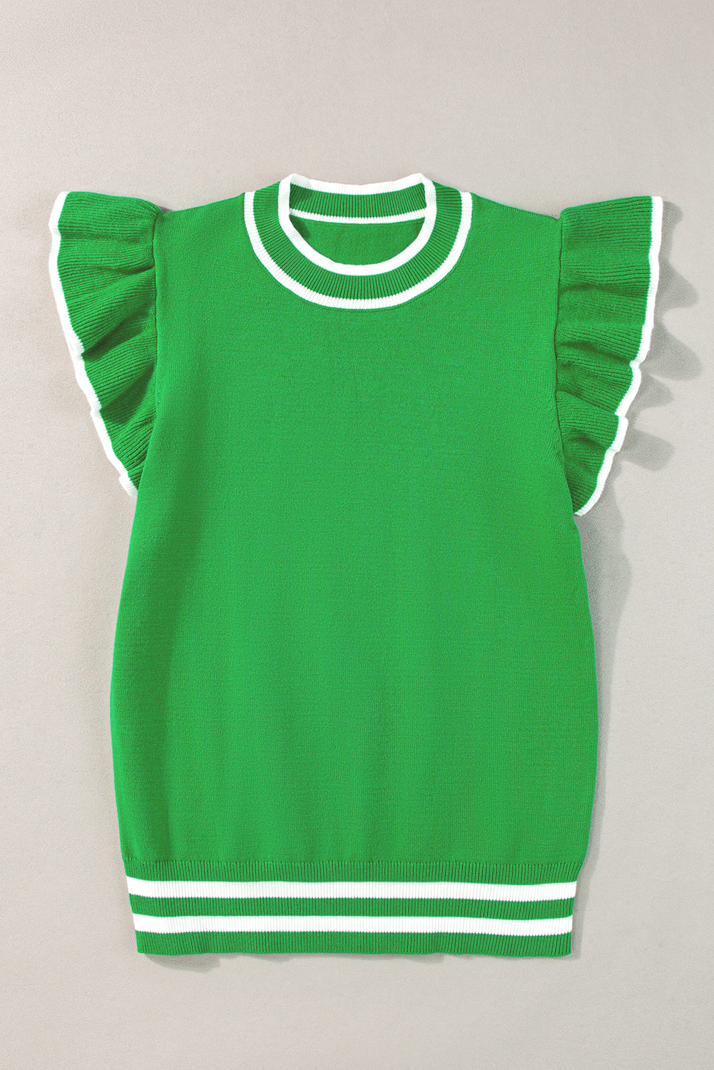 Leuchtend grün rand paspelierung geraffte ärmel rundhalsausschnitt stricken t shirt