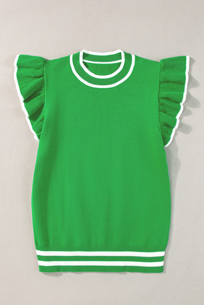 Leuchtend grün rand paspelierung geraffte ärmel rundhalsausschnitt stricken t shirt