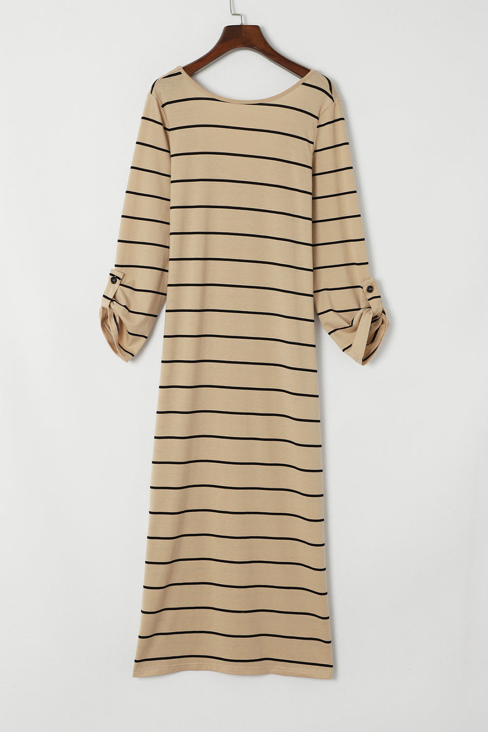 Apricot Gestreiftes Lässig geschlitztes langes Kleid
