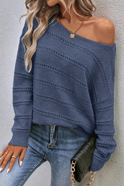 Real teal boot-ausschnitt drop shoulder pointelle strickpullover