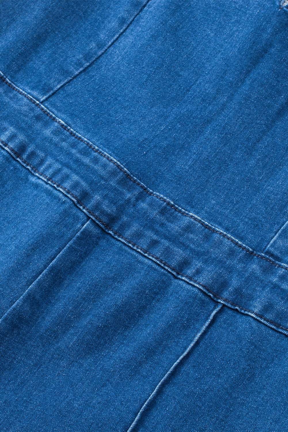 Blauer spaghetti-riemen kerbe v denim jumpsuit
