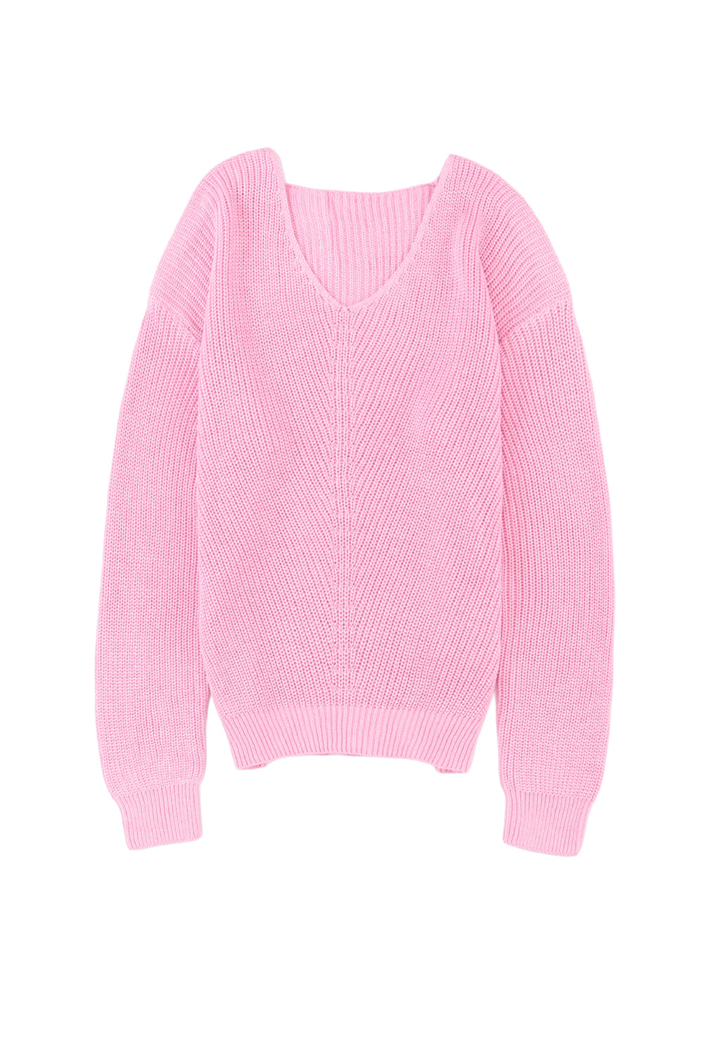 Rosa pullover mit v-ausschnitt aus rippenstrick