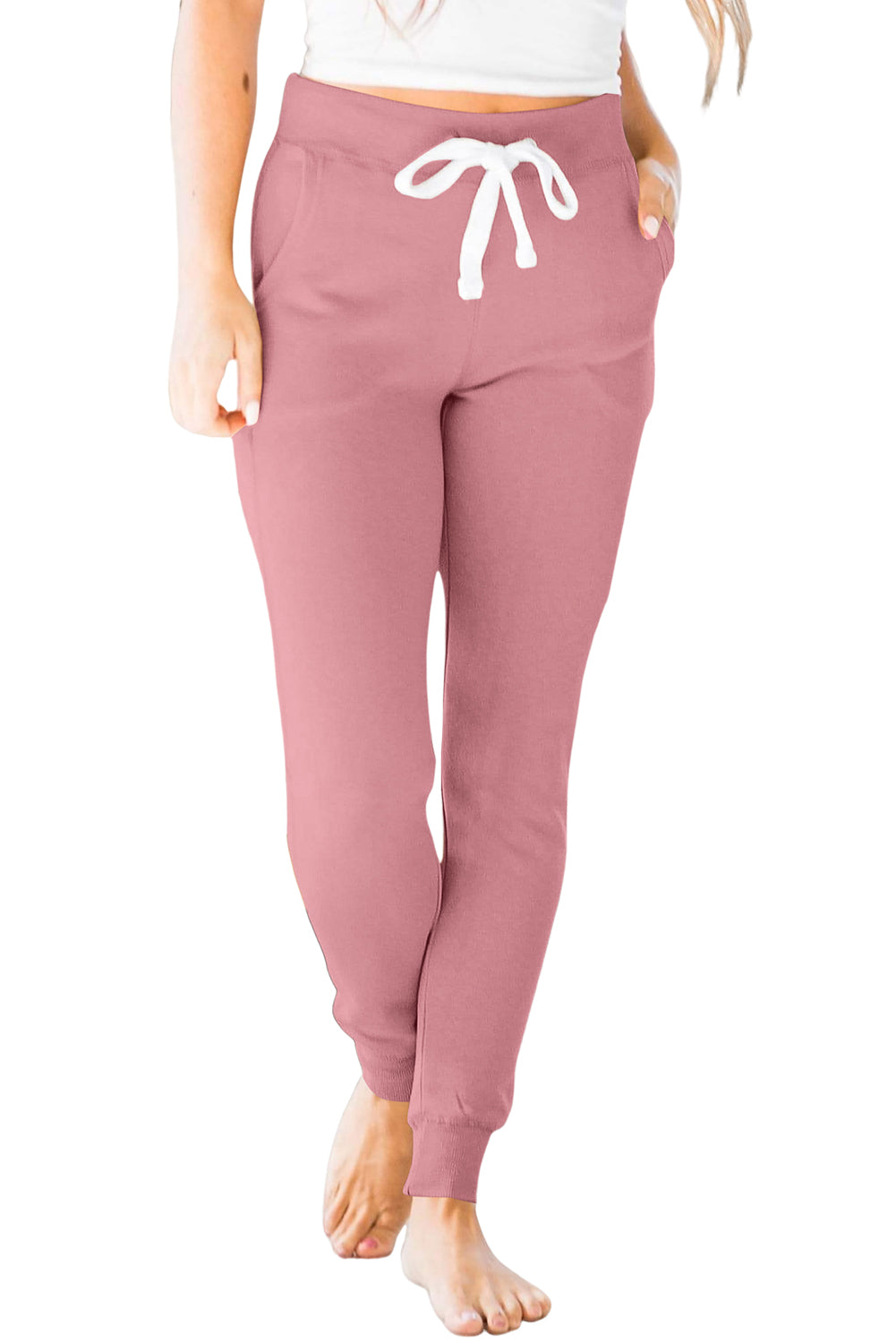 Fushia jogginghose mit kordelzug und taschenträgern