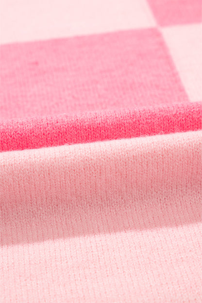 Rosa karierter, gestreifter, hochgeschlossener pullover mit farbblockmuster