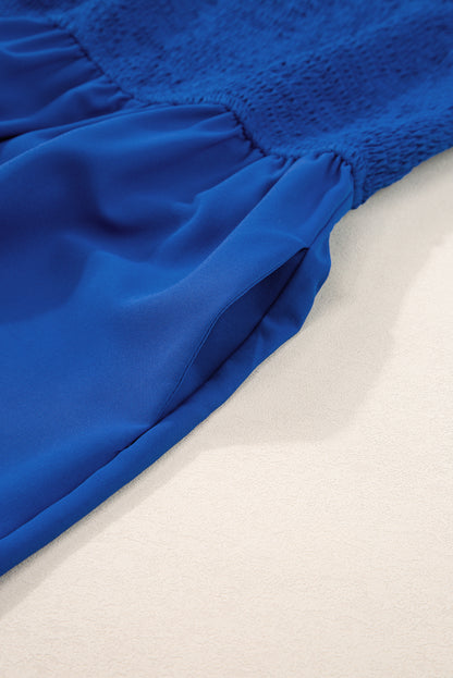 Marineblauer spaghettiträger-overall mit gerafftem, weitem bein