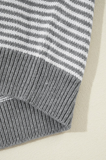 Grau gestreift geometrisch strukturiert drop shoulder pullover