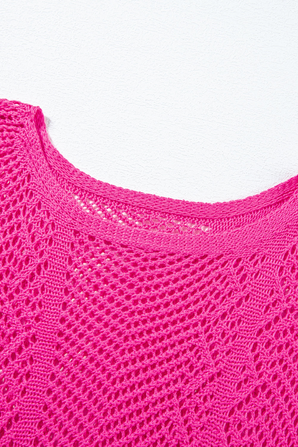 Rose red pointelle knit jakobsmuschel rand kurzarm top