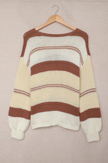 Pullover mit v-ausschnitt und gestrickten laternenärmeln
