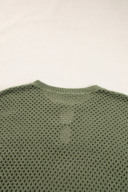 Vineyard green offener strick mit geknöpftem halsausschnitt pullover mit geteilten ärmeln