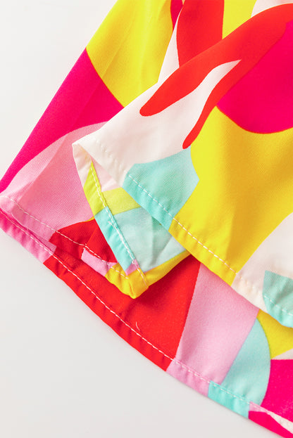Abstraktes kleid mit puffärmel und quadratischem halsausschnitt in mehreren farben