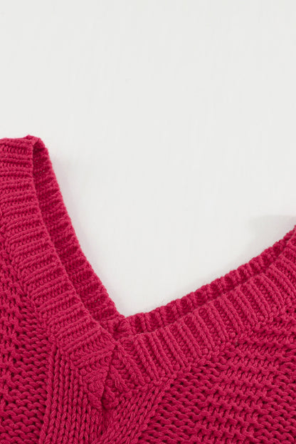 Rose bubblegum v-ausschnitt zopfstrickpullover
