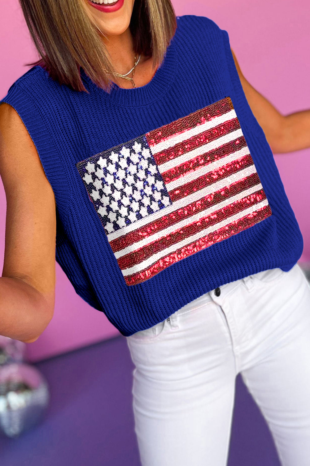 Bluing sparkling american flag strickweste