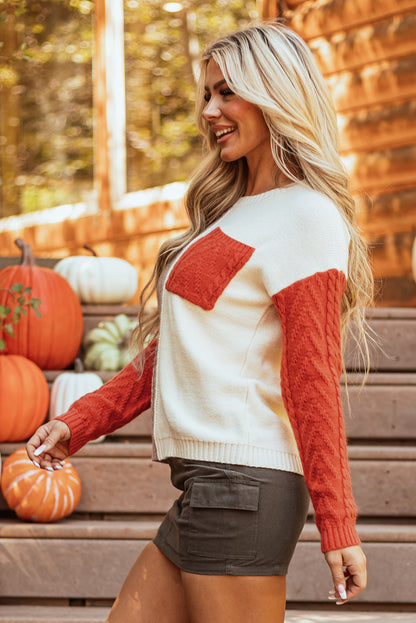 Gold flame colorblock pullover mit aufgesetzten taschen und schultertaschen