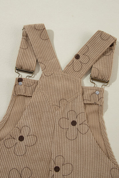 Khakifarbener kord-overall mit blumendruck