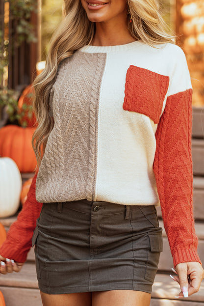 Gold flame colorblock pullover mit aufgesetzten taschen und schultertaschen