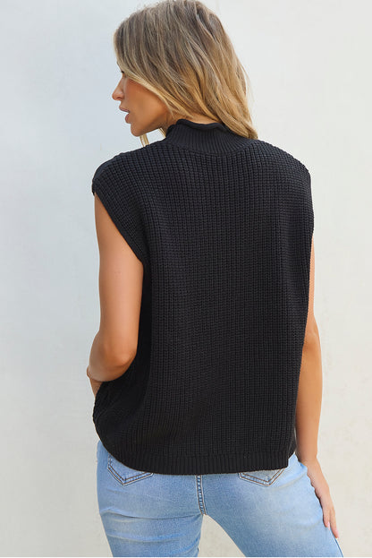 Schwarzer fester farbe kabel stricken hohen hals pullover weste