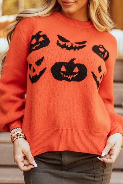 Orange halloween kürbis gesicht muster drop shoulder pullover