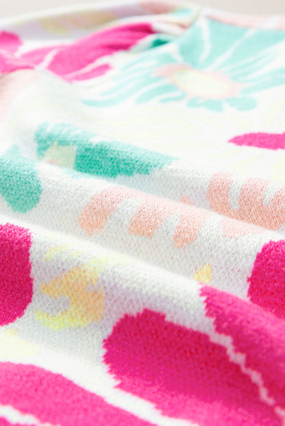 Mehrfarbig floral print v-ausschnitt kurzarm pullover