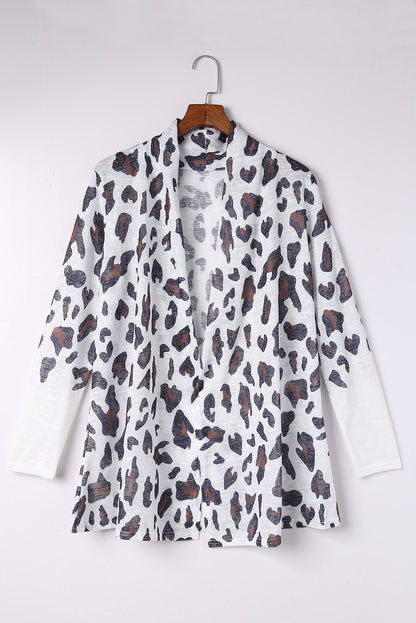 Weiße vintage leopard print offene strickjacke