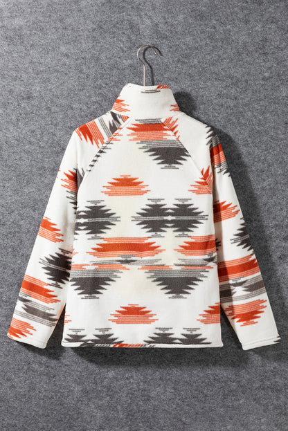 Mehrfarbige azteken fleece patchwork jacke mit druckknöpfen
