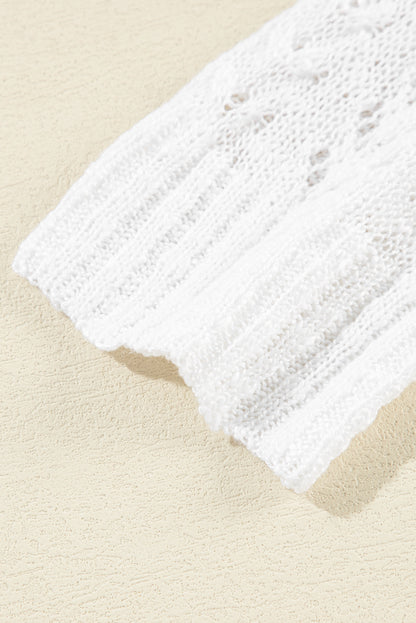 Weiße solide strickjacke mit offenem schnitt