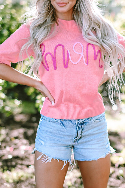 Bonbon mom tinsel front short sleeve pullover