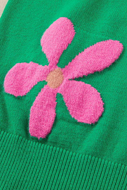 Leuchtend grüner, geblümter kurzarmpullover mit blasen