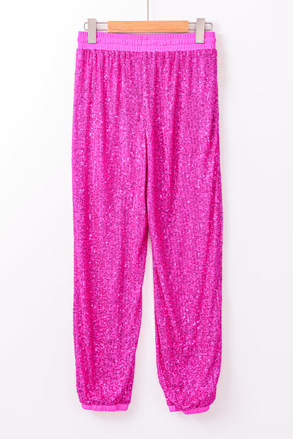 Rosa krawatte pailletten-jogger-hose mit hoher taille