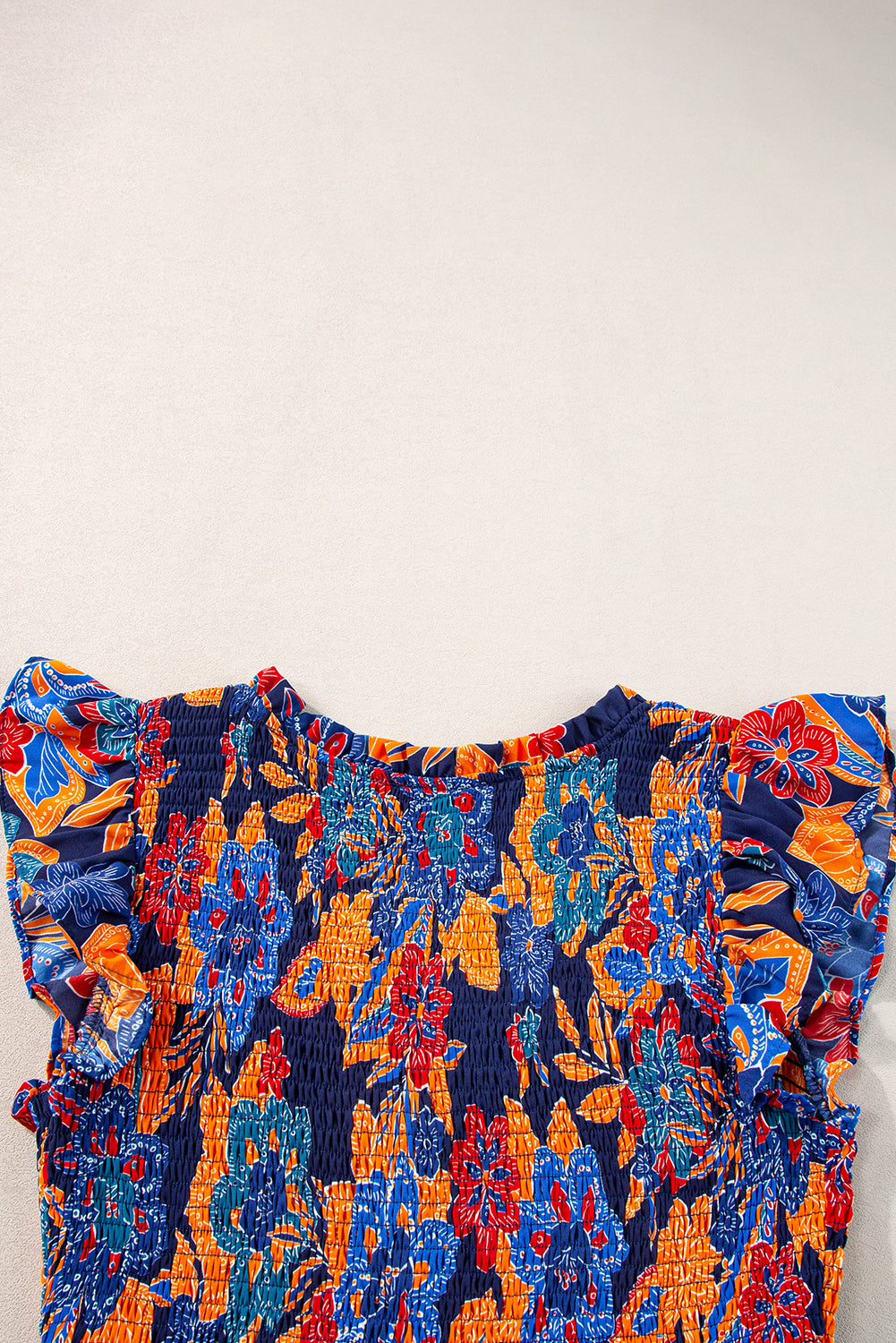 Dunkelblau boho floral v-ausschnitt rüschen gestreiftes langes kleid